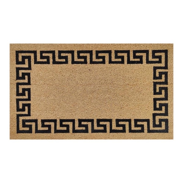 First Concept 18 in. W X 30 in. L Black/Brown Greek Key Border Coir Door Mat FC-72023 - main